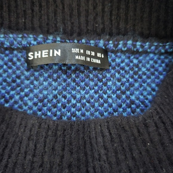 Shein Black And Blue Knit Flame Sweater Sz Medium Cozy Warm - Picture 4 of 6